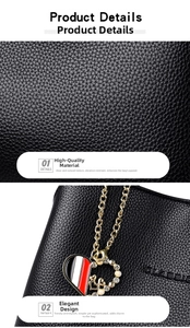 Macro view of black lychee grain leather bucket bag with crystal heart charm detail