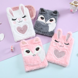 Plush Notebook Cartoon Animal Fox Rabbit Soft Faux Fur Cover Cute Diary Journal For Kids Girls Students School Stationery
