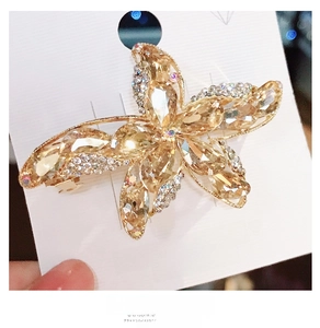 Macro shot of champagne gold starfish hair clip featuring copper-set zircon stones