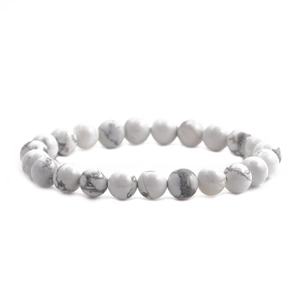 Minimalist 8mm white howlite stone beaded bracelet with natural grey marble textures
