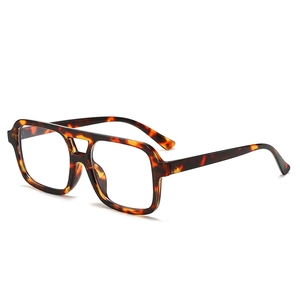Retro double bridge square sunglasses in leopard print with clear photochromic lenses