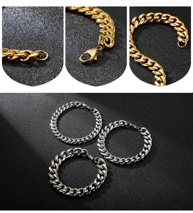 Macro view of gold and silver cuban chains with sturdy lobster clasp on dark background