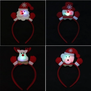 LED light-up Christmas headbands featuring Santa, Snowman, Reindeer and Bear figures