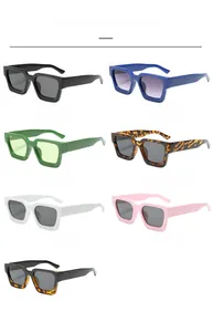 Multiple color options for rectangular retro sunglasses including black, white, and leopard