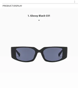 Glänzende schwarze Cat-Eye-Sonnenbrille mit blauen Gläsern und Retro-Dickrahmen