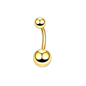 Macro shot of gold-plated curved barbell belly button ring with two sparkling gems