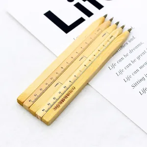 Eco-friendly natural wood square ballpoint pen with 14cm ruler scale and custom printing
