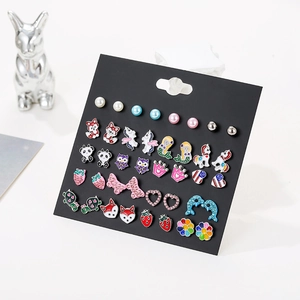 Stud Earrings Alloy Resin Cartoon Animal Unicorn Mermaid Butterfly Heart Rhinestone Faux Artificial Pearl Jewelry For Kids Girls