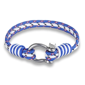 Bracelet tressé en paracorde bleu et blanc avec fermoir manille en D métallique durable