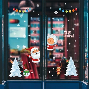 Self-adhesive Christmas window stickers featuring Santa, snowman and Merry Christmas text
