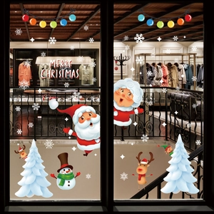 Merry Christmas Window Stickers Santa Claus Snowman Reindeer PVC Waterproof Self Adhesive Holiday Glass Wall Decals New Year Home Decoration