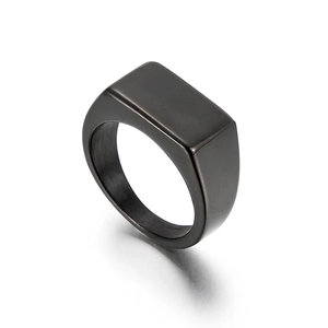 Men Stainless Steel Signet Ring Rectangular Flat Top Brushed Polished Finish Minimalist Modern Punk Jewelry Accessory