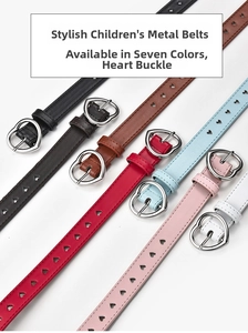 Detail of trendy heart buckle belts with stylish heart shaped cutouts in seven colors