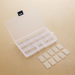 Transparent 15-grid plastic storage box with adjustable dividers for jewelry and parts