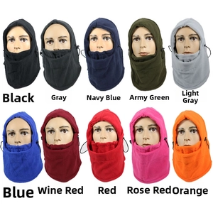 Polar fleece ski mask balaclava shown in ten different colors on mannequin heads