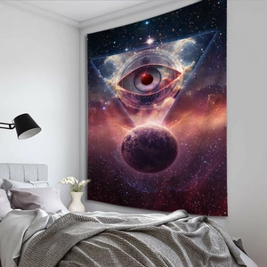 Celestial lion starry tapestry with all-seeing eye and mystical galaxy for wall decor