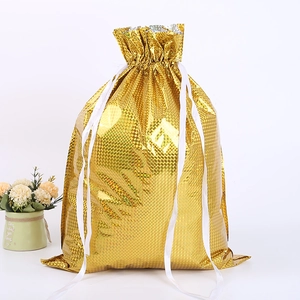 Goldener Kordelzug-Geschenkbeutel aus Folie mit Laser-Textur und reflektierendem Muster