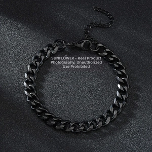 Detail of black stainless steel Cuban chain bracelet with lobster clasp and extension