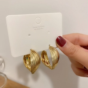 Exaggerated geometric gold layered twisted hoop earrings with 925 silver posts for women