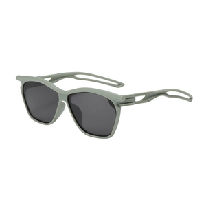 Y2K square frame sunglasses in matte sage green with geometric cutout temple design