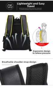 Detail of ergonomic S-shaped padded shoulder straps and breathable mesh back of black PU backpack