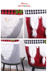 Détails de housses de chaise de Noël avec motif à carreaux rouges et barbe en peluche blanche
