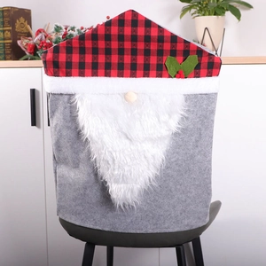 Housses de chaise de Noël avec motif de gnome à carreaux rouges et noirs pour la maison