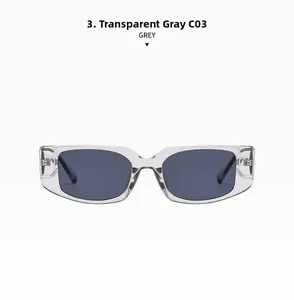 Detailansicht der transparent grauen rechteckigen Sonnenbrille mit grauen Gläsern C03