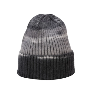 Tie-dye gradient ribbed knit beanie in black and grey for outdoor winter warmth
