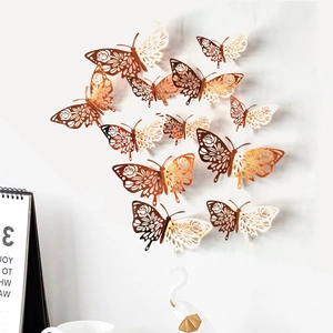 3D hollow butterfly wall stickers in gradient rose gold for festive home wall decoration