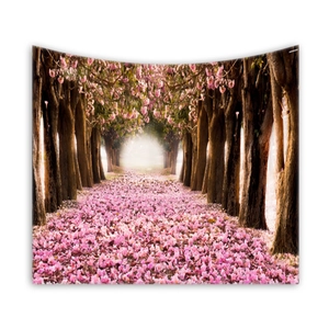 Tenture murale nature avec cerisiers en fleurs romantiques sur fond de mur blanc