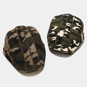 Classic camo flat caps in green forest and white patterns for outdoor casual wear