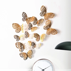 3D Hollow Butterfly Wall Stickers Metallic Paper Texture DIY Home Decor Party Wedding Ornament Removable
