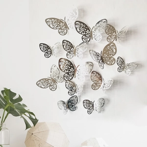 Hollow butterfly wall stickers in gold and silver finish for home party decoration
