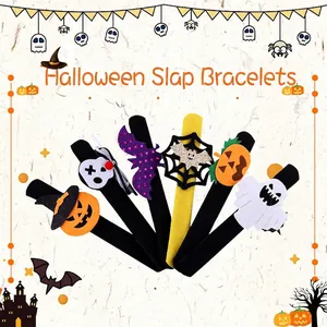 Halloween Slap Bracelets Flannel Slap Wristbands Pumpkin Ghost Bat Decorations Party Favors For Kids Adults