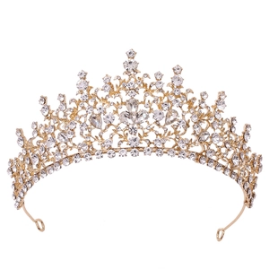 Baroque gold metal crown with sparkling rhinestones for bridal wedding or birthday party