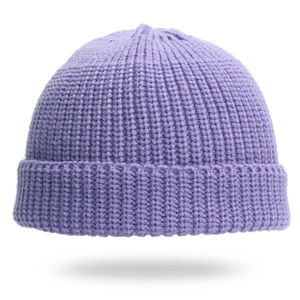 Lavender purple knit beanie hat for men in a thick ribbed texture for winter warmth