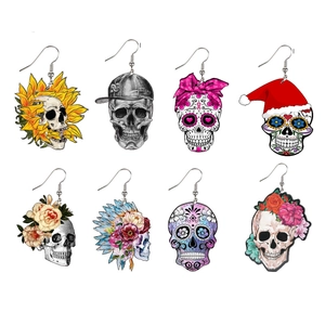 Acryl Halloween Totenkopf Ohrhänger Bunte Sugar Skull Floral Gothic Punk Neuheit Tag Der Toten Party Schmuck