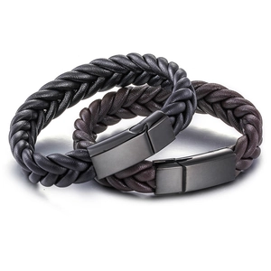 Bracelet En Cuir Tressé Pour Homme Avec Fermoir Magnétique En Acier Inoxydable Jonc Minimaliste Tissé À La Main Bijoux De Mode