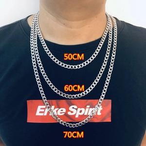 Comparison of 50cm, 60cm and 70cm silver Cuban link chains on a male model