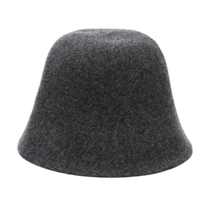 Close-up of dark grey wool felt texture on a minimalist bucket hat with sharp details