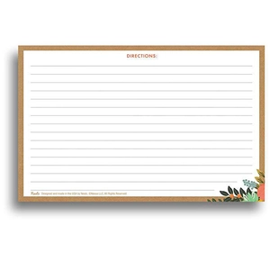 Detail of 4x6 inch recipe card with lined sections and floral print borders