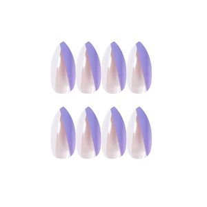 Faux ongles amande avec design French tip diagonal lavande et rose nude poli