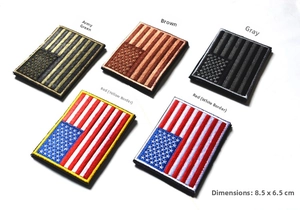 Detail view of USA flag embroidered patches in five colors sized 8.5x6.5cm for outdoor gear