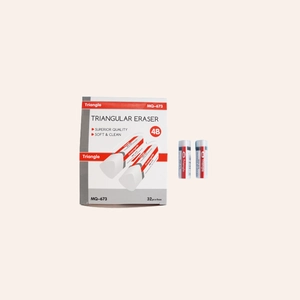 Detail of MQ-673 triangle 4B eraser packaging and individual soft erasers for students