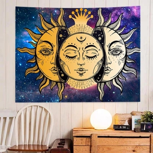 Tapisserie mystique soleil et lune avec étoiles pour décoration murale bohème