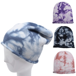 Bonnet En Tricot Tie Dye Hiver Chaud Doux Hip Hop Bord Roulé Sommet Rond Rétro Accessoire De Mode Extérieur Homme Femme