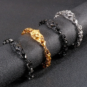 Lion Head Byzantine Chain Bracelet For Men Stainless Steel Hip Hop Punk Style Biker Jewelry Heavy Metal Polished