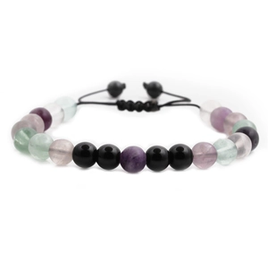 Multicolor natural stone beaded bracelet set with adjustable black drawstring cord