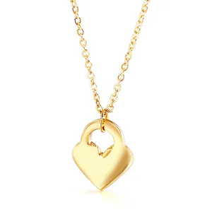Stainless Steel Heart Lock Pendant Necklace For Women Minimalist Korean Style Jewelry Gift